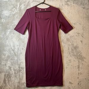 Peruvian Connection Natasha Square Neck Midi Dress Pima Cotton Dark Plum Medium